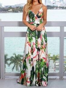 Vestidos para la madre de la novia,vestido elegante y sexy floral de mujer, diseño floral tropical, vestido suave, cómodo y transpirable, estilo de moda y casual, adecuado para vacaciones en la playa, fiesta de cumpleaños, luna de miel, boda de novias y uso diario. - Blanco - Ver 1