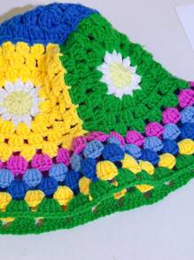 1pc Women's Colorful Handmade Y2K Knitted Hat, Fashionable And Versatile Hollow Out Bucket Hat, Suitable For Daily Wear, Streetwear, Boho Style - A - View 6