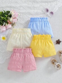4pcs Baby Girls' Cute Bow Decor Shorts, Suitable For Outdoor Summer