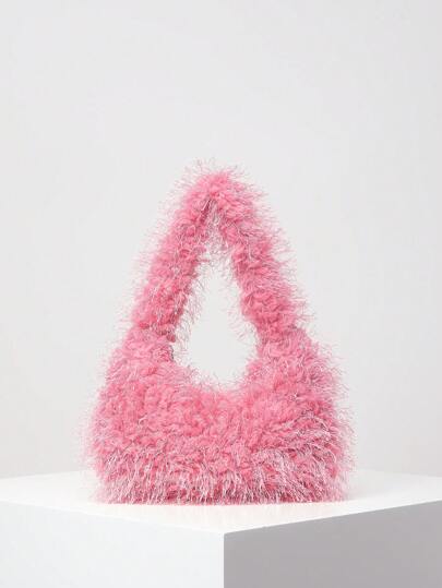 Fuzzy, Soft, Plush Minimalist Fluffy Hobo Bag Pink For Girls, Women, College Students, Rookies & White-Collar Workers For Work, Office, Commute, For Autumn & Winter, Warm Winter, Outdoors, For Party, Prom, Wedding Valentines, New Arrival Fur Bag For Women