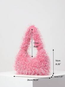 毛茸茸、柔软舒适的极简主义粉色单肩包，适合女孩、女士、大学生、职场新人及白领上班族，可用于工作、办公室、通勤、秋冬季节、暖冬、户外活动、派对、舞会、婚礼、情人节等场合。新款粉色毛绒包，专为女性设计。 - 粉色 - 查看 8