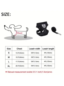 Correa para mascotas (gatos y perros) con arnés ajustable anti-escape para pecho y espalda, cuerda y collar reflectantes, de material de malla suave y transpirable