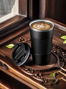 1只不鏽鋼旅行杯，真空保溫咖啡杯帶防漏蓋，可重複使用的雙層玻璃杯，保溫熱咖啡，冰咖啡，茶和啤酒，配有蓋子，容量為12.85盎司/17.25盎司 - 彩色 - 查看 1