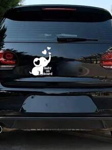 1pc Silver Reflective Baby On Board Car Sticker With Elephant And Heart Pattern, Window Glass Decorative Warning Decal For Baby Stroller - White - View 5
