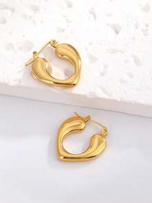 1對空心心形極簡時尚復古18K鍍金不鏽鋼耳環，適用於女性在派對、日常通勤等場合佩戴，多功能配件 - 心形 - 查看 6