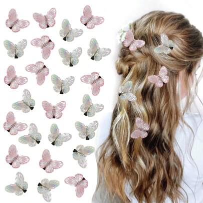 5pcs Girls' Sweet And Fashionable Butterfly Hair Clips For Securing Flyaway Hair, Decorating Hair, Suitable For Fine Hair, Perfect For Spring, Summer, Travel, Friends Gathering, School And Gift Giving Street,Pink Accessories