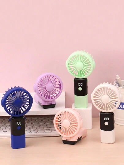 AOYI 1pc 500mAh Rechargeable Handheld Foldable Mini Fan With 5-Speed Adjustable, Digital Display, Battery Level Indicator & USB Charging Cable