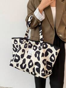 Túi Tote In Họa Tiết Bò Thiết Kế Ngách, Túi Đeo Vai Nhẹ Thời Trang Di Động, Túi Nữ Phong Cách Retro Thường Ngày Phổ Biến, Thích Hợp Đi Làm, Cắm Trại Và Lưu Trữ - Đen và trắng - Xem 3