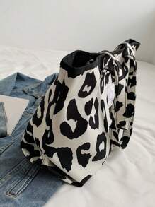 Túi Tote In Họa Tiết Bò Thiết Kế Ngách, Túi Đeo Vai Nhẹ Thời Trang Di Động, Túi Nữ Phong Cách Retro Thường Ngày Phổ Biến, Thích Hợp Đi Làm, Cắm Trại Và Lưu Trữ - Đen và trắng - Xem 5