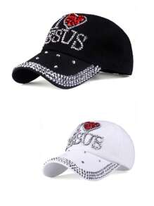 Women's Summer New Diamond-Studded Baseball Cap With JESUS Letters For Outdoor Activities Such As Traveling, Sun Protection - Multicolor - View 3