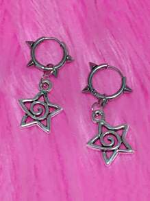1pair Y2K Korean Fashion Star Swirl Earrings Gothic Charms Rivet Earrings For Women Punk Grunge Jewelry Vintage Accessories Cool Jewelry - Silver - View 3