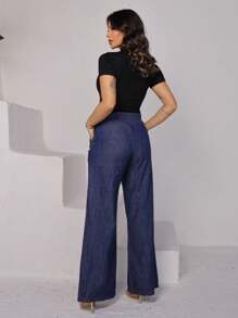 Women Pants - Azul lavado oscuro - Ver 3