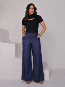 Women Pants - Azul lavado oscuro - Ver 2