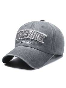 1pc FASHION Orange Cap With Newyork Letter Embroidery, Vintage Style Baseball Hat - Grey - View 1