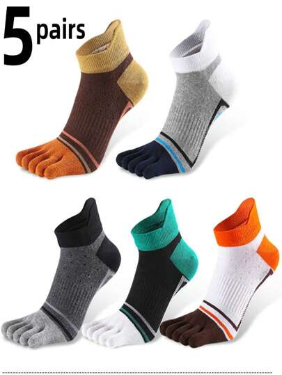 5 Pairs Men's Toe Separated Socks With Breathable Mesh, Athletic No Show Five Toe Socks