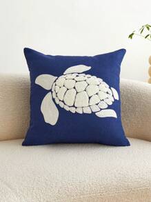 1 pièce Housse de coussin imperméable extérieure de style marin pour toutes les saisons avec broderie de tortue de mer pour la décoration de la maison, les fêtes extérieures - Bleu marine - Voir 15