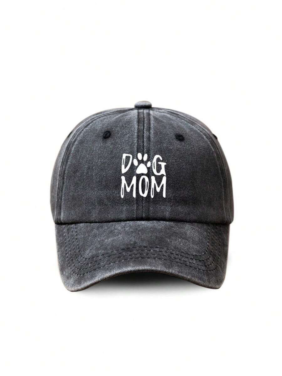 Dog (Cat) Mom Women's Vintage Washed Outdoor Sun Protection Baseball Cap, Perfect For Summer Travel - Black - View 1