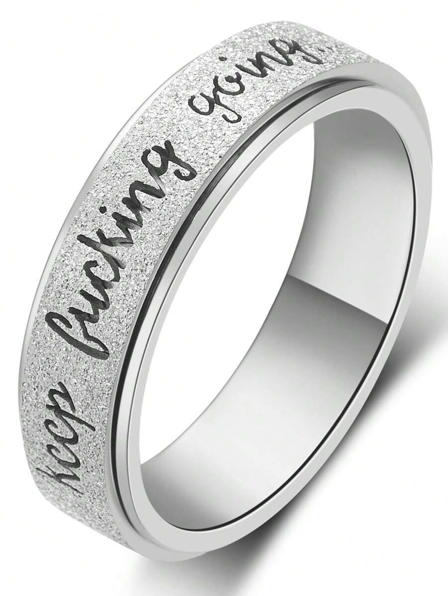 1 件 Keep Going 空心旋转戒指，抗焦虑烦躁戒指，6 毫米宽。银色/彩色/黑色钛钢女士戒指，欧美时尚首饰，适合日常佩戴和情人节礼物