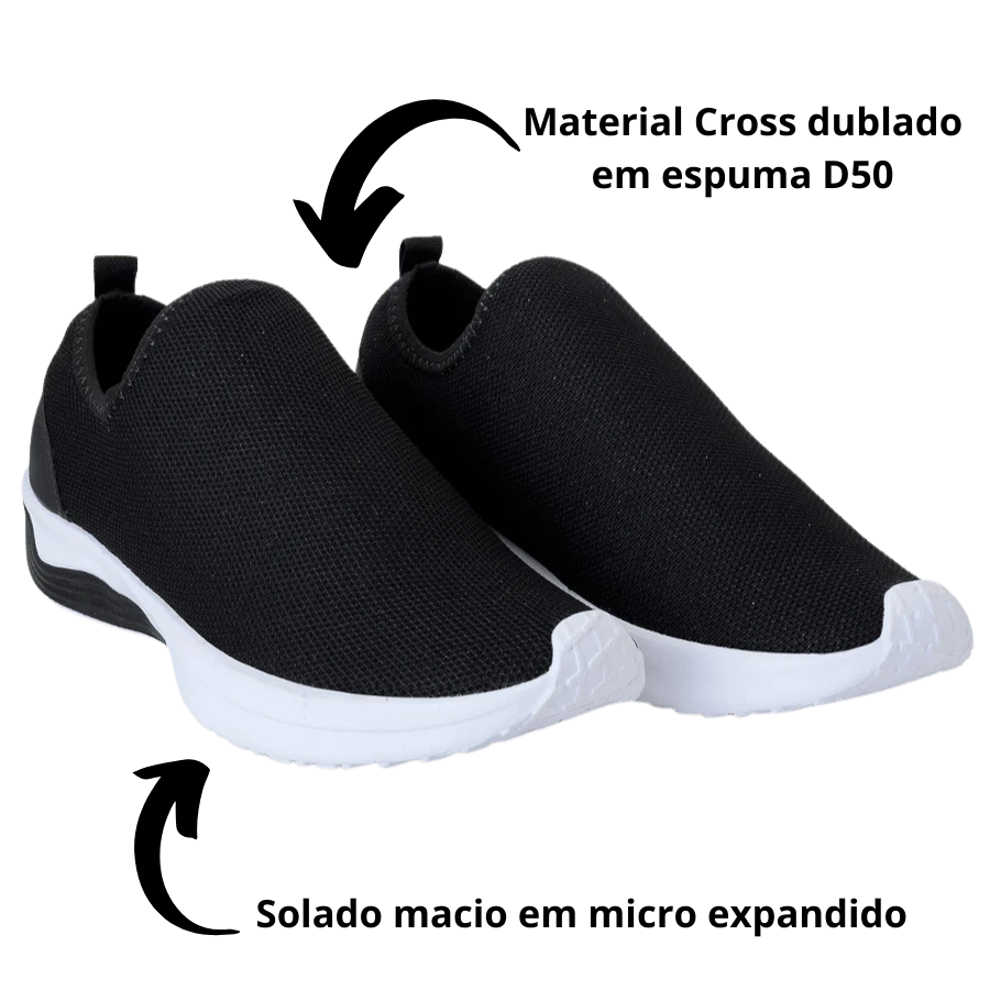 Tênis Feminino Academia Caminhada para Mulher Homem Unissex - Preto e Branco - Visão 1