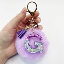 1个，字母首字母钥匙扣，可爱毛绒球钥匙链，可挂在包包、背包、汽车上，是送给女性女孩的礼物，也是钱包和手提包的配饰，带流苏，字母首字母A-Y