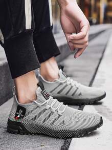 Men Breathable Sports Shoes, Casual Stripe Lace-Up Shoes