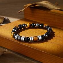 1PC Men Beaded Bracelet Customize Four Names ,Father Day Gift,Fathers Dad Gift,Father's Day Gift,Gifts For Boyfriend,Custom Bracelet,Name Bracelet,Custom Bracelet - Brown - View 5