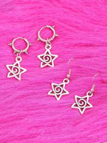1pair Y2K Korean Fashion Star Swirl Earrings Gothic Charms Rivet Earrings For Women Punk Grunge Jewelry Vintage Accessories Cool Jewelry - Silver - View 6