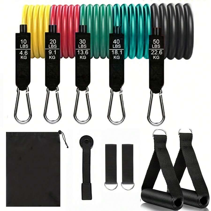 Set de 11 pièces de bandes de résistance avec ancrage de porte, poignée et sac à main, convient pour le yoga, le pilates, l'entraînement de force de fitness et l'exercice à la maison. Accessoires de gym