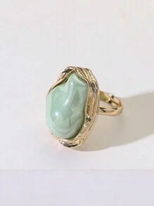 1 件不对称形状夸张仿珍珠可调节戒指，适合女性日常佩戴 - 金黃色+綠色 - 查看 2