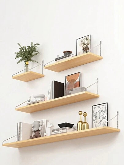 1入組掛壁式儲物架，木質隔板無需鑽孔，客廳牆掛展示架，宿舍廚房整理木板