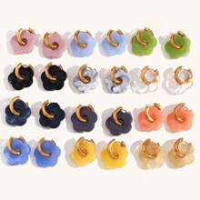 1 对时尚不锈钢彩色花朵耳环，18K 镀金，简约时尚耳钉，适合女性日常佩戴情人节、妈妈、母亲、母亲节、礼物 - 花朵 - 查看 2