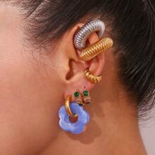 1 对时尚不锈钢彩色花朵耳环，18K 镀金，简约时尚耳钉，适合女性日常佩戴情人节、妈妈、母亲、母亲节、礼物 - 花朵 - 查看 3
