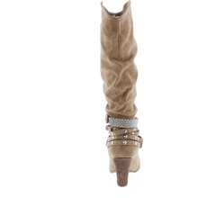 Women's Stacked Buckle Harness Rhinestone Studded Knee High Heeled Boot - khỏa thân - Xem 5