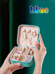 1入組珠寶收納盒化妝品展示架，口紅、手錶、耳環、項鍊、戒指和其他配件的便攜旅行收納盒，完美禮物 - 彩色 - 查看 14