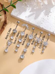 5 Stück Edelstahl gebogene Bauchpiercings mit Schmetterling, Herz- und Blumenförmigen Zirkonia-Anhängern als Piercingschmuck für Frauen, geeignet als Valentinstag-, Mutter-, Muttertags-Geschenk