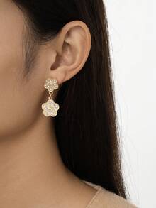 1 Cặp Ngọt Ngào & Thời Trang Phong Cách Dự Tiệc Full Pha Lê Cỏ Ba Lá May Mắn Mặt Dây Chuyền Bông Tai Nữ - Vàng - Xem 2