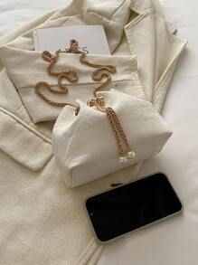 Fashion Colorblocked Chain Strap Mini Bucket Crossbody Bag - White - View 8