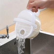 1pc No-Hands Washing Rice Sieve, Rice Cleaning Kitchen Tool With Drain And Brush, Rice Washer Basket For Slouchy People - White - View 3