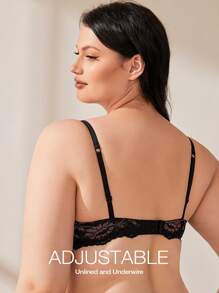 Lace Bra Sexy Non-Padded Plus Size Lingerie Underwire Bra - Black - View 3