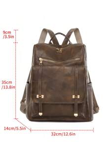 LECEY Large Capacity Brown PU Leather Women Backpack, School Backpack