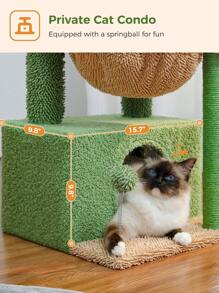 PAWZ Road Cactus Cat Tree, 33 Inch Cat Tower For Indoor Cats With Large Cat House, Scratching Post For Cats With Deep Hammock & Cozy Upper Lying Area, Green - Green - View 5