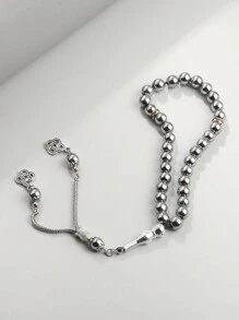 1pc Stylish Men's Muslim Prayer Bead Bracelet With Black Onyx, Simple Design - Silver - View 1