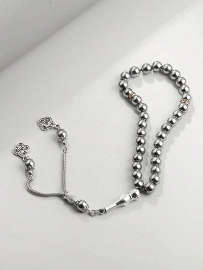 1pc Stylish Men's Muslim Prayer Bead Bracelet With Black Onyx, Simple Design