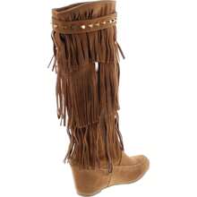 Women's Moccasin Fringe Fashion Boots - Tan Suede - 查看 6