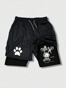 Pantalones cortos de compresión con estampado de conejo gótico para hombre, pantalones deportivos de secado rápido y elásticos para gimnasio, carrera y uso casual en la playa - Negro - Ver 1