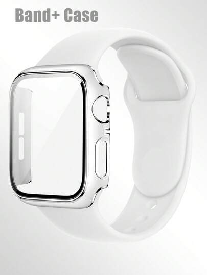 Compatible With Apple Watch Band And Case Combination Set Men'S And Women'S Fashion Sports Soft Comfort Rivet Buckle Silicone Strap + Anti-Drop, Scratch-Proof And Anti-Collision Hard Pc Case Tempered Glass Film Integrated Watch Case Compatible With Apple Watch 40/41/42/44/45/46/49mm Band And Cases Compatible With Apple Watch Series Ultra/11/10/9/8/7/6/5/4/Se Strap And Case Simple Waterproof And Sweat-Proof Convenient Replacement Strap Case