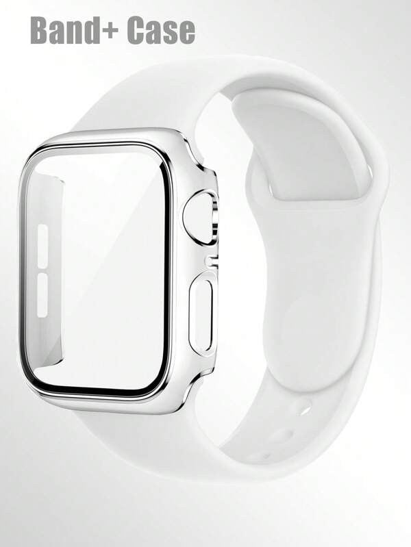 Compatible With Apple Watch Band And Case Combination Set Men'S And Women'S Fashion Sports Soft Comfort Rivet Buckle Silicone Strap + Anti-Drop, Scratch-Proof And Anti-Collision Hard Pc Case Tempered Glass Film Integrated Watch Case Compatible With Apple Watch 40/41/42/44/45/46/49mm Band And Cases Compatible With Apple Watch Series Ultra/11/10/9/8/7/6/5/4/Se Strap And Case Simple Waterproof And Sweat-Proof Convenient Replacement Strap Case