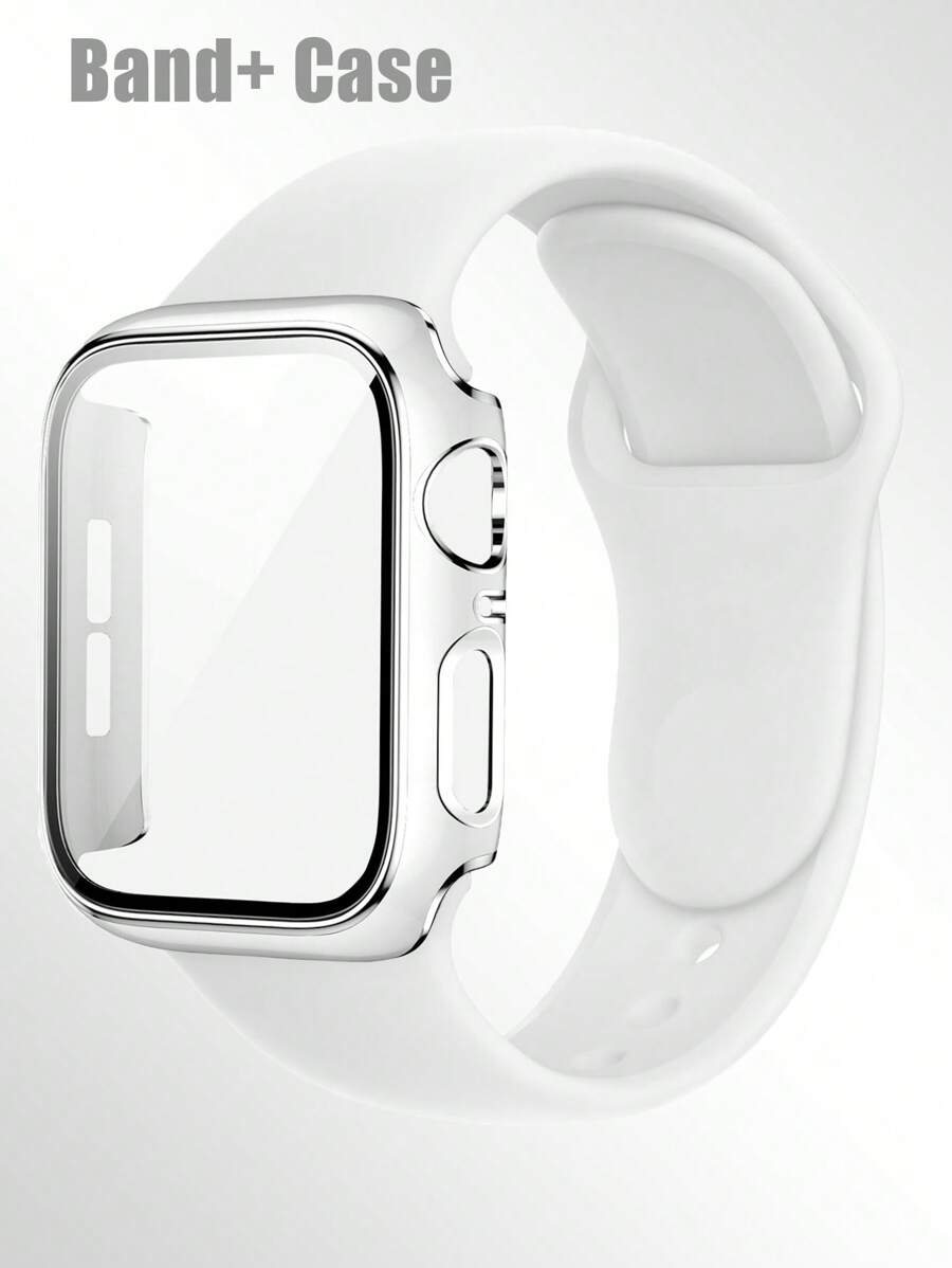 这款二合一表带兼表壳兼容 ，适用于 40mm、41mm、42mm、44mm、45mm、46mm 和 49mm 尺寸。运动休闲风格，搭配铆钉硅胶表带。配备防震防刮硬质 PC 表壳和钢化玻璃屏幕保护膜。兼容 Ultra/11/10/9/8/7/6/5/4/SE 系列。男女皆宜。柔软舒适，易于佩戴，触感灵敏。 - 白色 - 查看 1