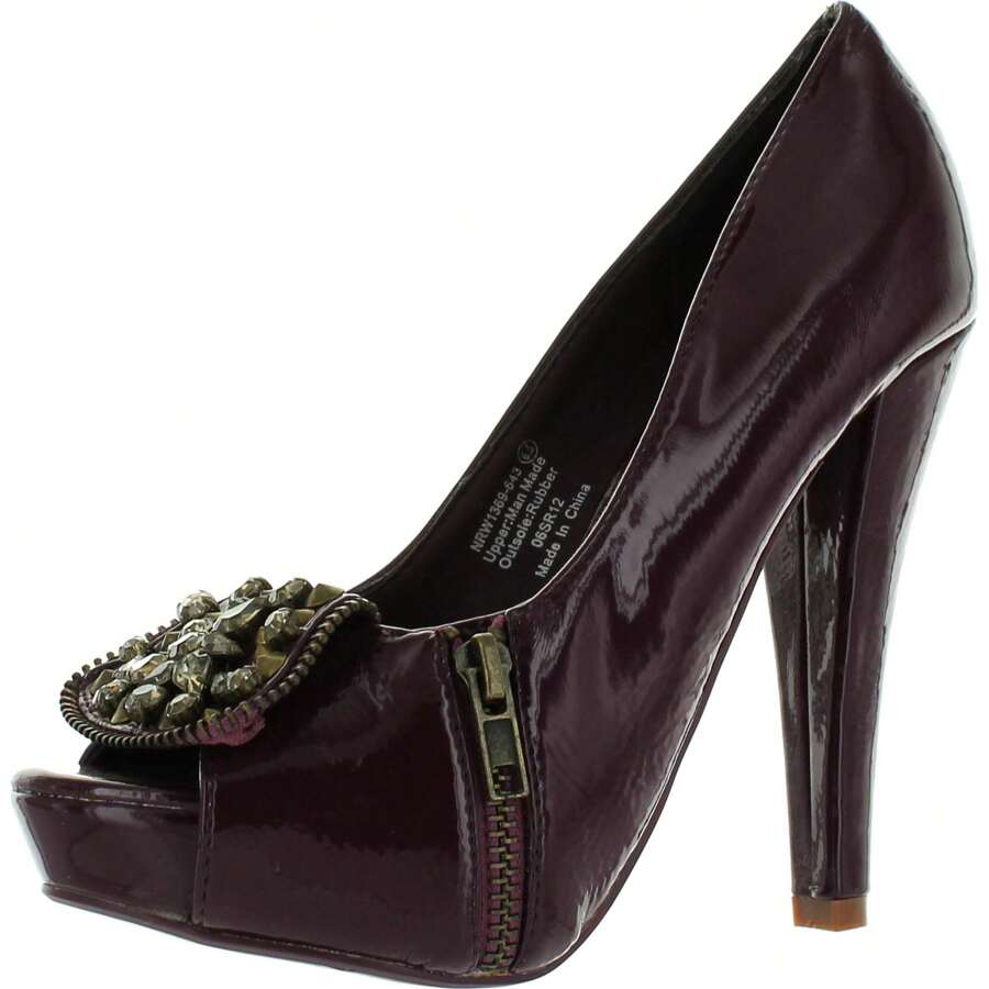 Womens Decorative Zipper Rhinestone Platform Pumps