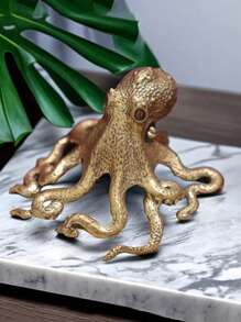 1pc Solid Pure Brass Octopus Figurine Tea Pet Desk Decoration Artifact Gift Toy - Bronze - View 1
